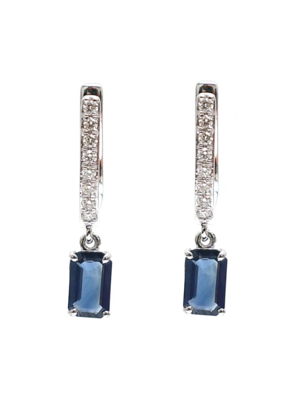 Blue Sapphire 18K Natural Diamond White Gold Drop Hoop Earrings